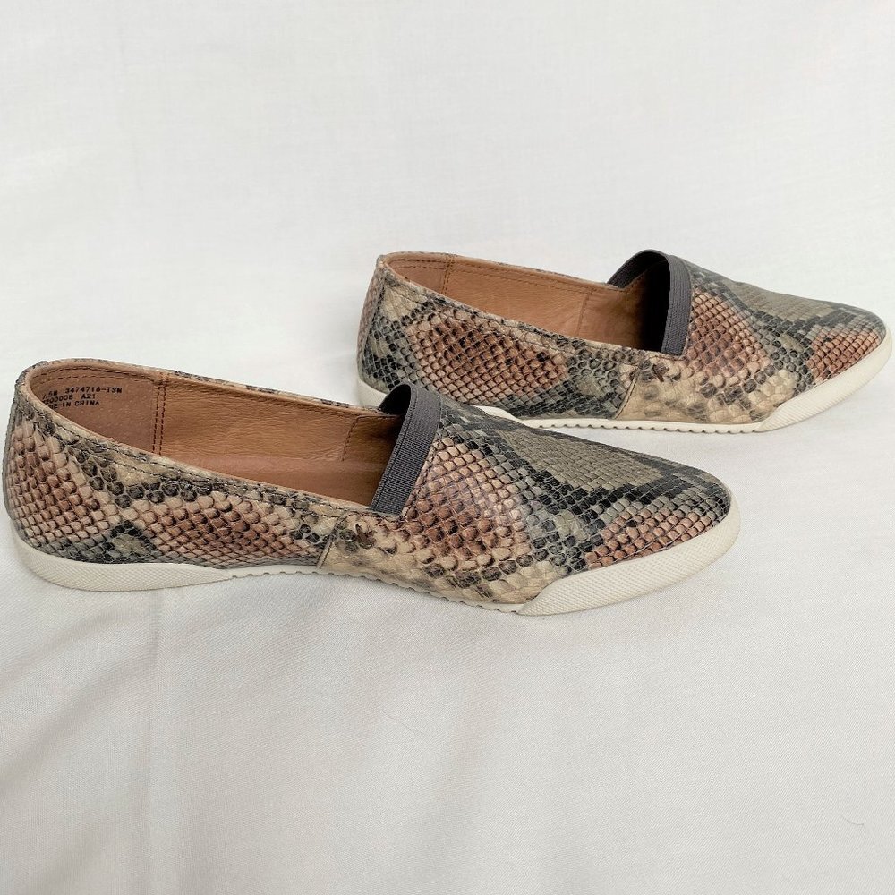 Frye Melanie Brown Gray Snake Reptile Print Leather Flats - Picture 10 of 12